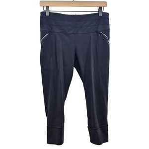 Athleta Black Cropped Leggings Mesh Panels Zipper Pocket 862109 Womens Size M